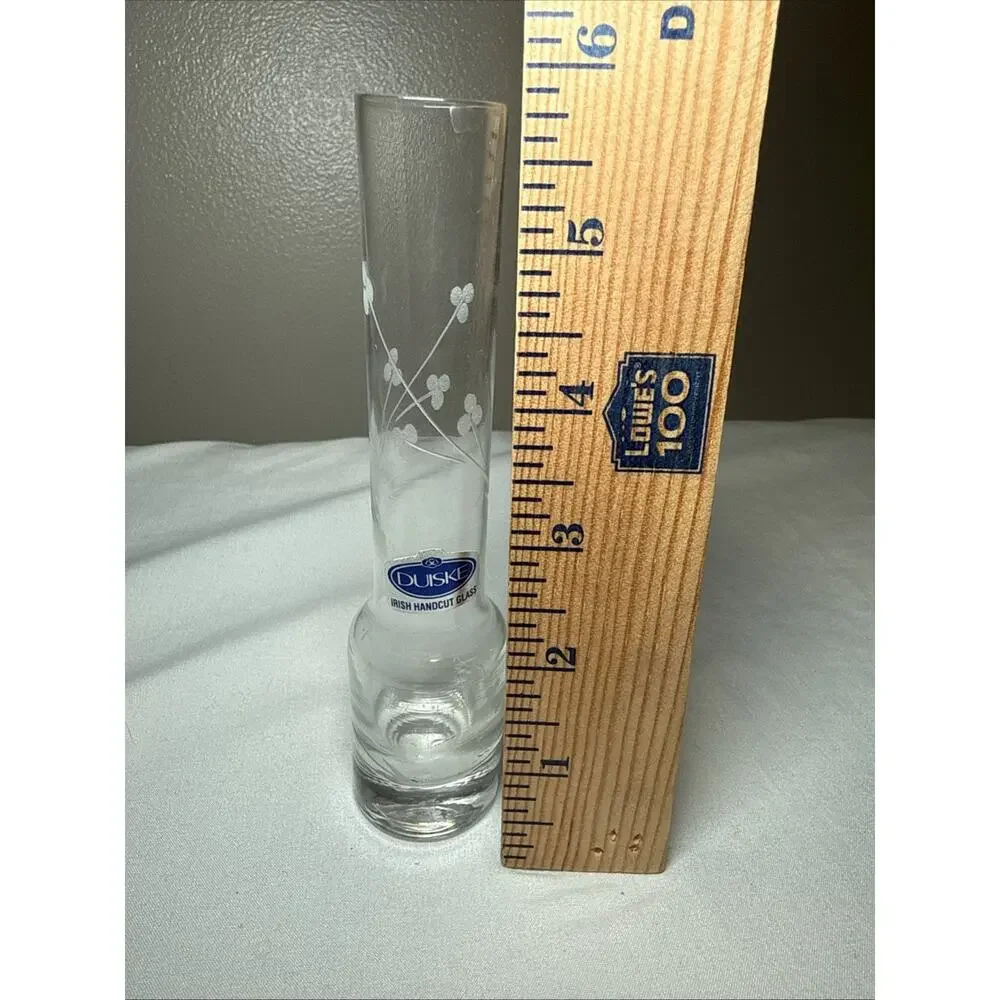 DUISKE Irish Handcut Etched Frosted Floral Design Leaves Clear Glass Vase 6” EUC